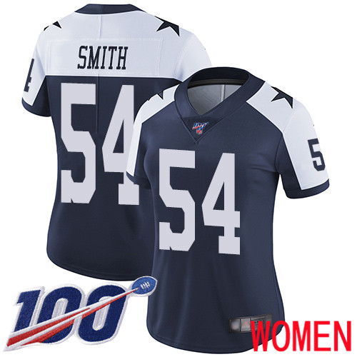 Women Dallas Cowboys Limited Navy Blue Jaylon Smith Alternate #54 100th Season Vapor Untouchable Throwback NFL Jersey